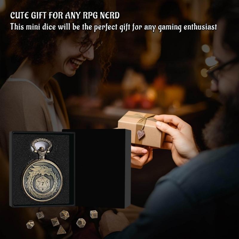 Polyhedral Micro Cubes Vintage Pocket Watch with Micro Polyhedral Set Alloy Material for Tabletop RPG and Card Games