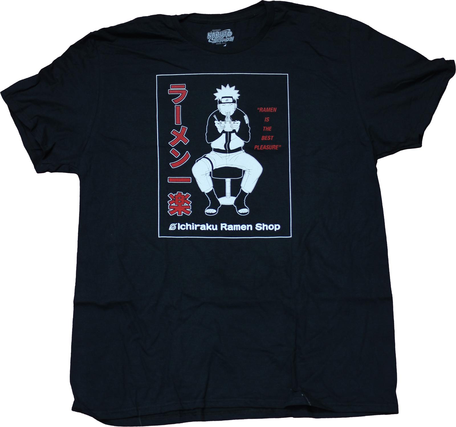 Naruto New Adult T-shirt B W Naruto Eats Ramen by Kanji XXL