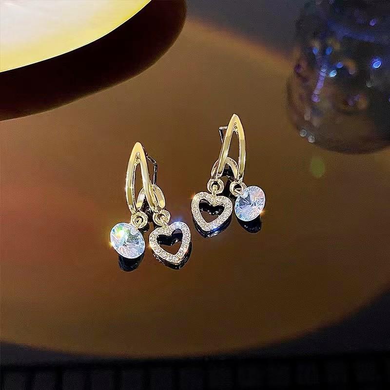 Korean Design S925 Silver Heart Earrings for Women - Stylish Micro-Inlaid Studs