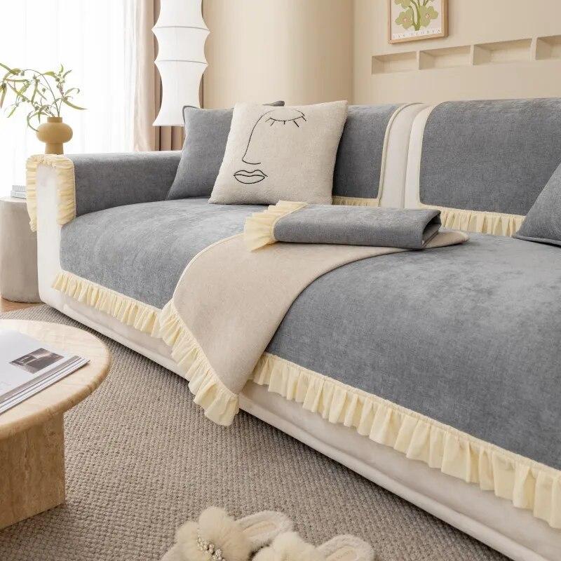 Chenille Sofa Cushion Skirt All Seasons Universal Non-slip Modern Simple Sofa Towel Cover Cloth Cover for Living Room