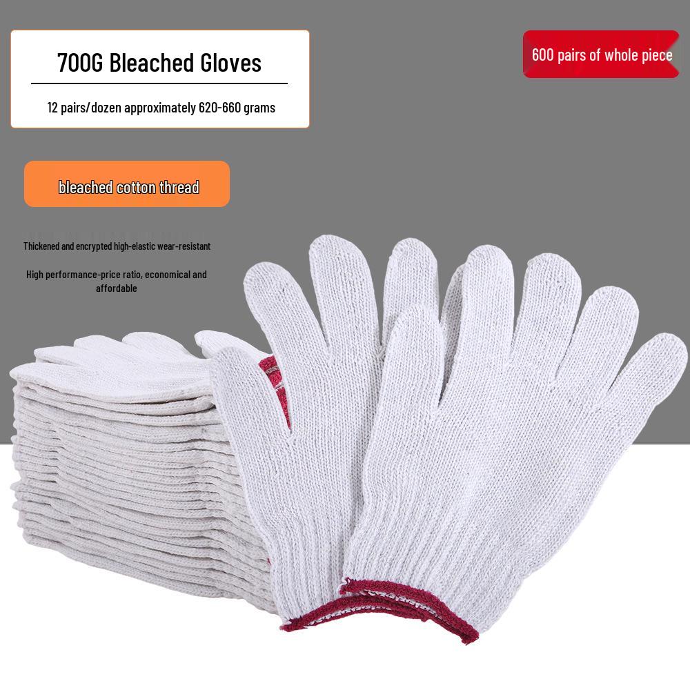Dirt-Resistant Black & White Flower Thickened Work Gloves, Wear-Resistant Pure White Labor Protection Gloves