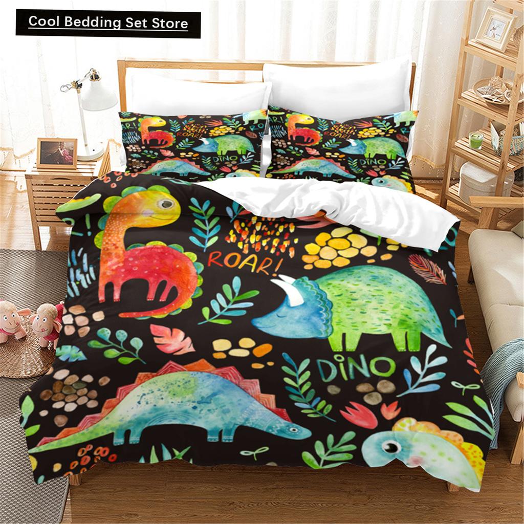 Cartoon Dinosaur Duvet Cover King Queen Kids Jurassic World Stegosaurus Tyrannosaurus Bedding Set 2/3pcs Polyester Quilt Cover