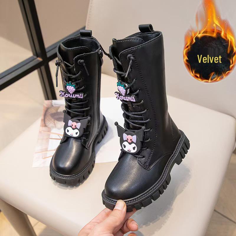 Girls' Leather Martin Boots: Cute Buckle High Boots for Autumn/Winter 2025