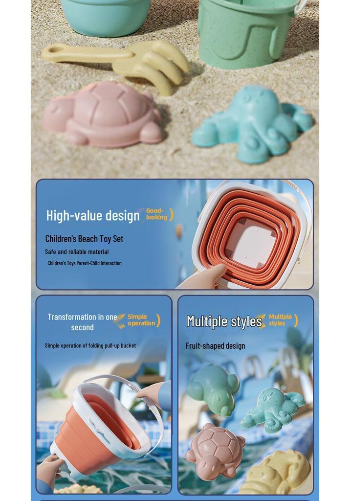 Kids' Beach Toy Set: Shelling Bucket, Folding Water Play Pail, Sand & Soil Digging Tools