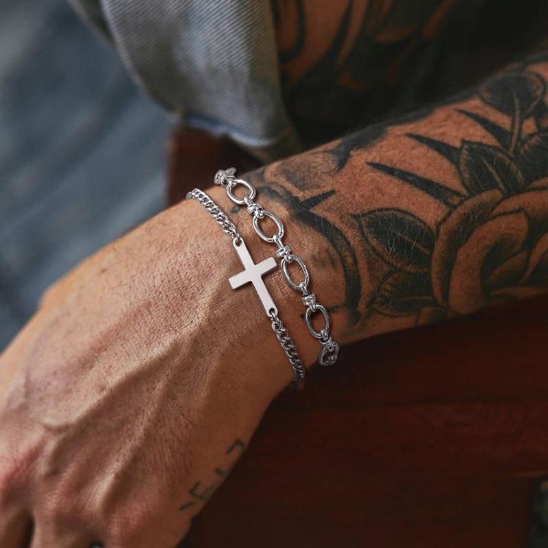 Edelstahl Kreuz Religiöse Christliche Armbänder für Männer Jungen, Armband Schmuck, Geschenke für Ihn