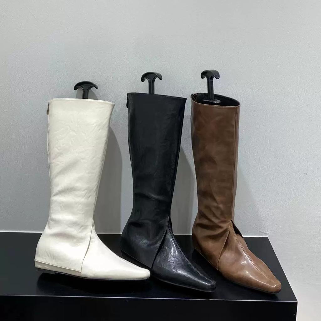 Inner Height Increase Brown Trouser Boots Long Boots Women's Shoes New Spring, Autumn and Winter Pointed Thin Long Tube Knight Boots