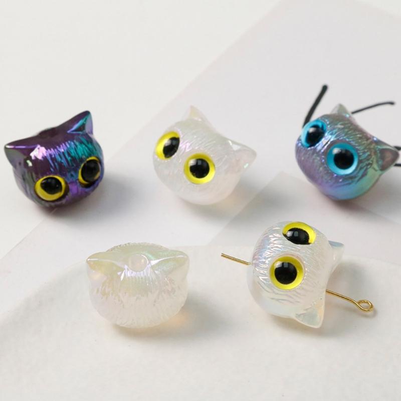 Cat Spacers Beads Animal Head Loose Beads for Earring Bracelet Necklace Jewelry Making Acrylic Colorful Cat Bead DIY Art