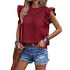 Hundred Fold Shoulder Ruffle Sleeves Solid Color Top Short Sleeved T-shirt Women's Clothing