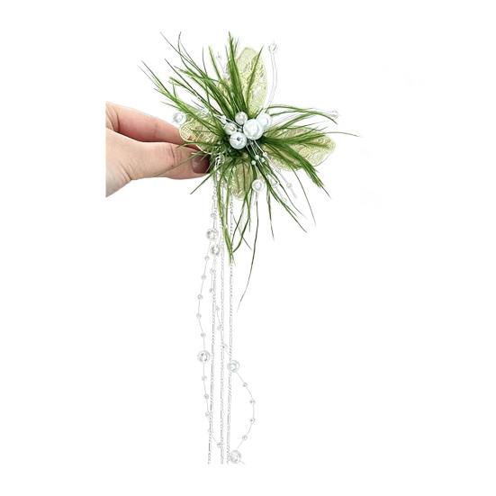 

Women Hairpin Imitation Pearl Feather Butterfly Decor Hair Clip with Beads Tassel Sweet Hair Accessories зелёный