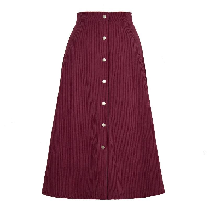 Women's Corduroy Skirt Single-breasted High Waist Autumn and Winter Dress Women's Large Skirt