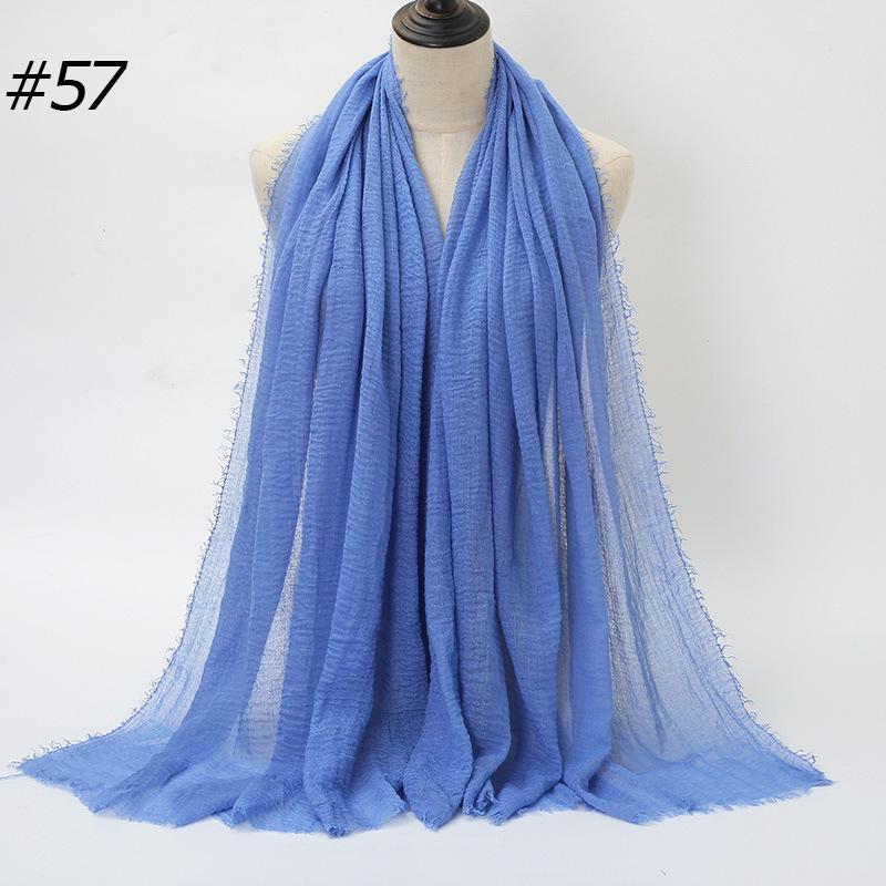 Solid Color Wrinkled Cotton-Linen Feel Women's Headscarf with Fur Edge