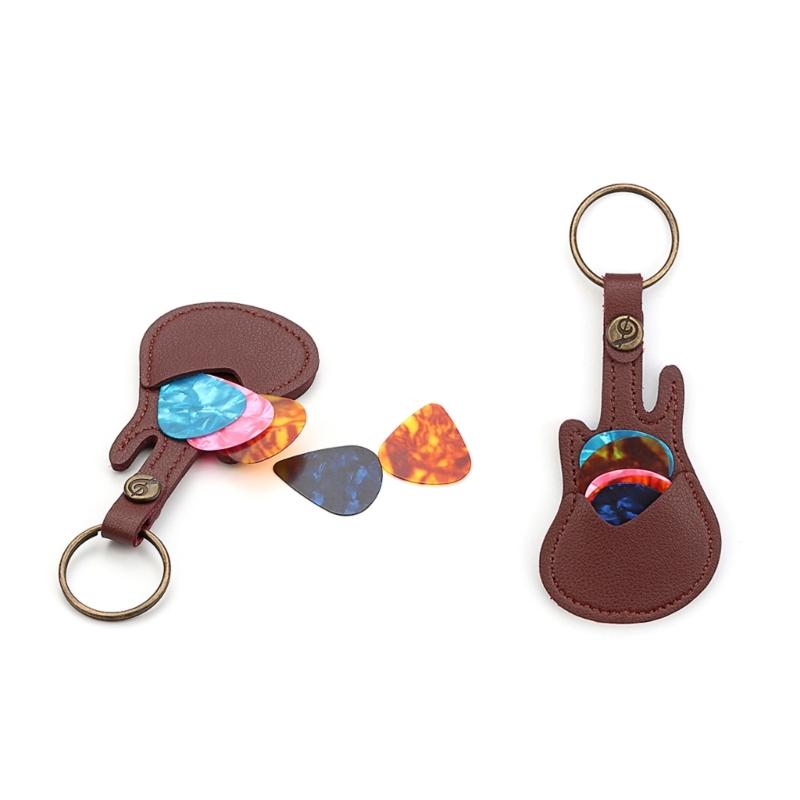 PU Leather Picks Bag and Picks Carrying Case with Keyring for Guitar Bass Ukulele Guitar Picks Holder Case with 5 Picks