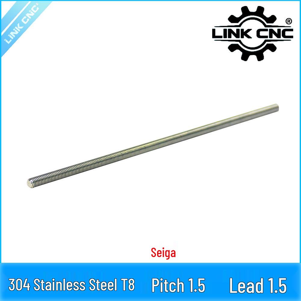 304 Stainless Steel T8 Trapezoidal Lead Screw, 1.5mm Pitch & Lead 250mm (1 piece)