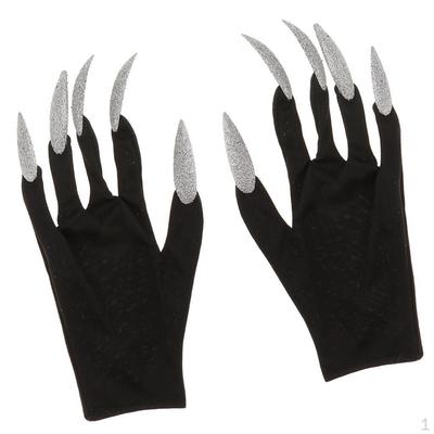 Scary Woman Gloves Long Glitter Fingernails Halloween Fancy Dress