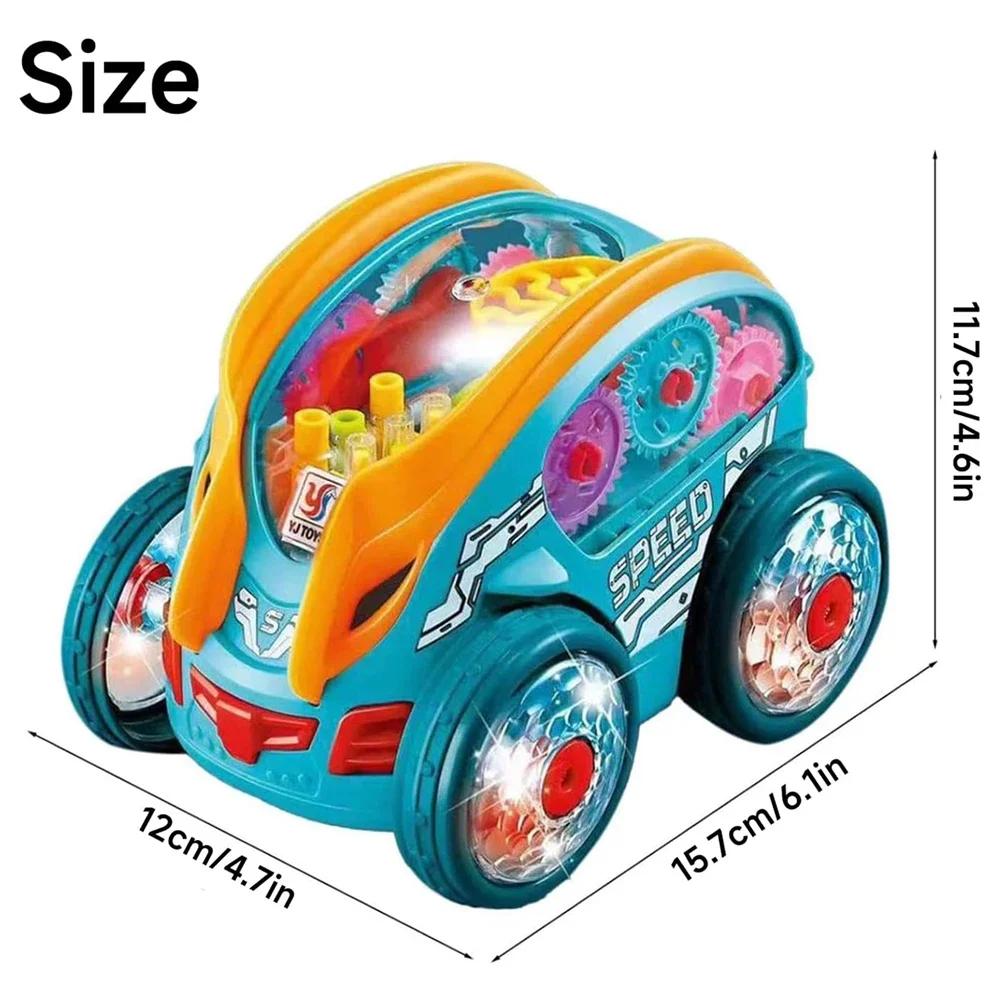 Children's Cartoon Gear Car Toy Lights Music Pull-back Transparent Stunt Car Sliding Toy Boy Girl Electric Stunt Rolling Car Toy
