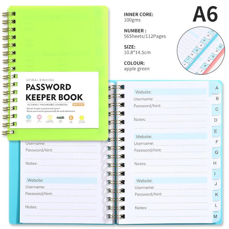 A6 Password Coil Notebook with Custom Letter Tabs & Logo for Business Meetings