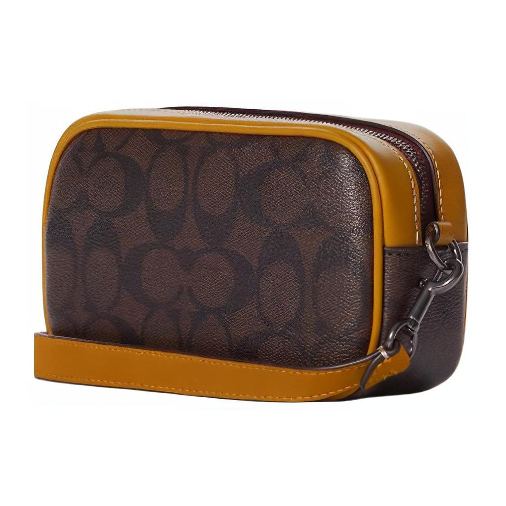 Coach Jamie 18 Classic Monogram Print Double Card Slot Zipper Closure No Shoulder Strap Handbag Small Women Handbag Brown Gold CB851-QBUOD