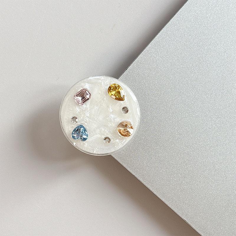Korean Style Rhinestone Gemstone Phone Holder - Magnetic Round Finger Ring