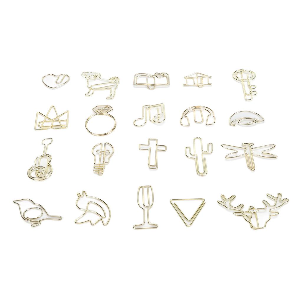 100pcs Paper Clip Gold Series Metal Electroplating Processing Rust Proof Creative 20 Shapes Paper Ma