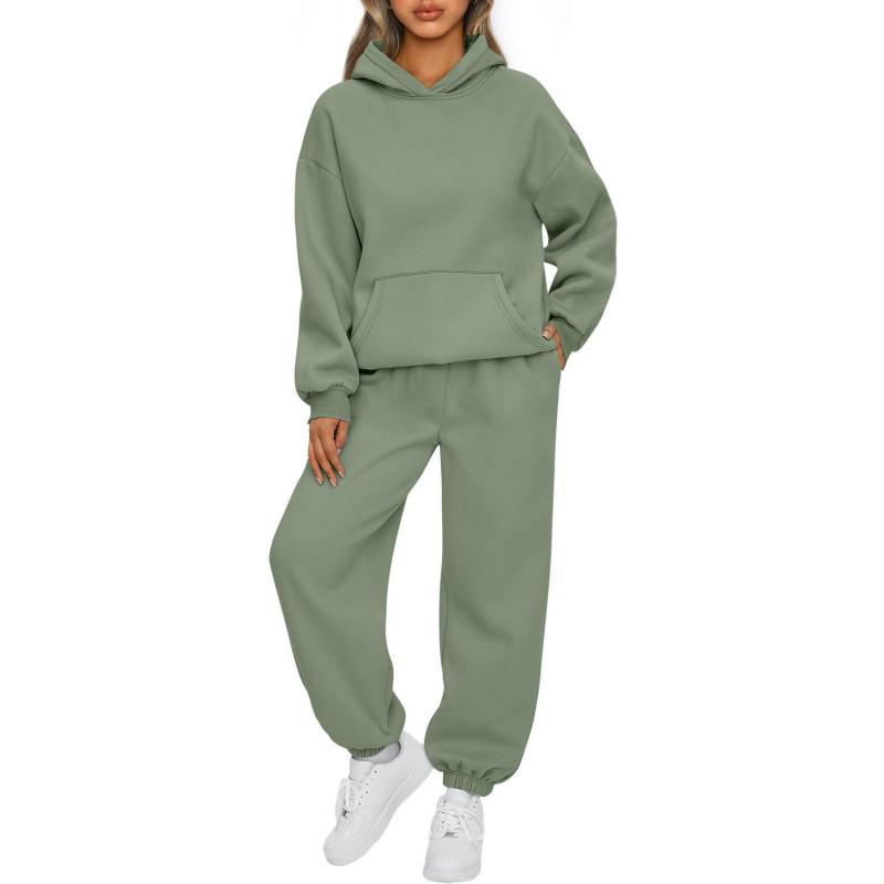 Womens Winter 2-Piece Casual Hoodie Loose Jogger Pants Set Comfortable Lounge Wear