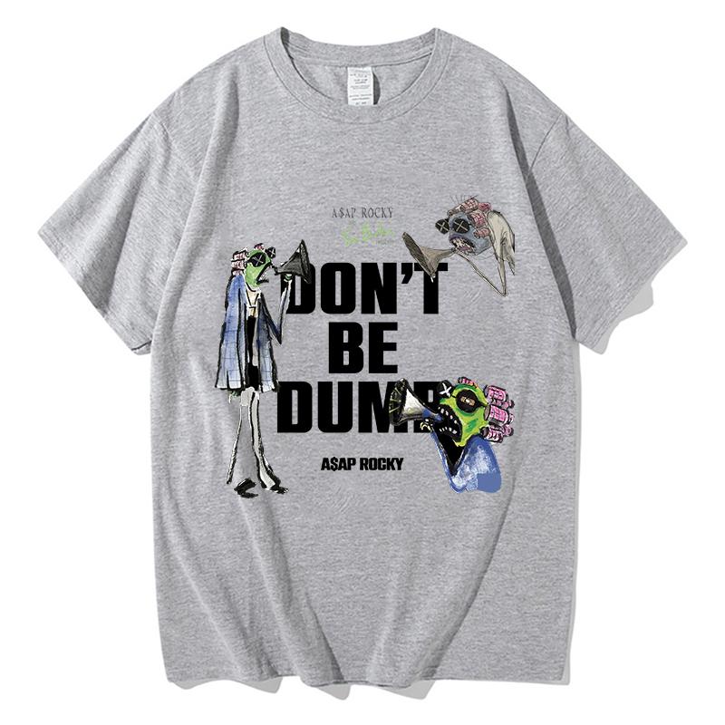 Men AAP ROCKY Don T Be Dumb T Shirts 100 Pure Cotton Tops Beach Classic Short Sleeve TShirt Crew Neck Fashion Tshirt Clothes