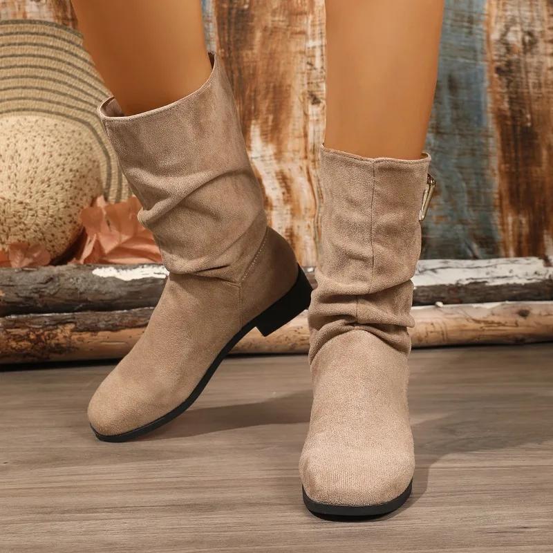 Fashion 2025 Brand Ladies Shoes Belt Buckle Women's Boots Fashion Slip-on Modern Boots Women Winter Retro Rome Plus Size Mid-Calf Boots