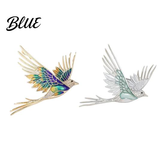 Bird Silhouette Brooch Pin 3D Design Lapel Pin with Cyan-Blue