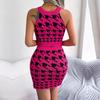 Summer Women Houndstooth Halter Neck Top Wrap Hip Skirt Set Spring Open Button Outfit