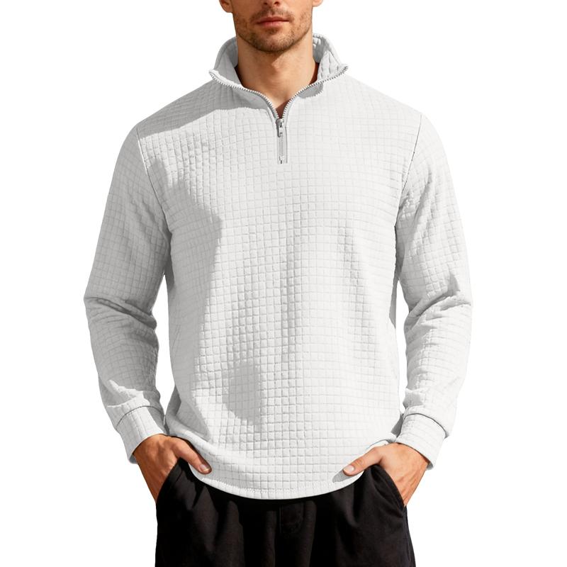 

Loose Fit Half Zipper Sweatshirt Men s Autumn Winter American Business Casual Flannel Square Grid Collar Sweater S белый