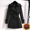 Women's Mid-Length Korean Style Trench Coat - Chic British Design