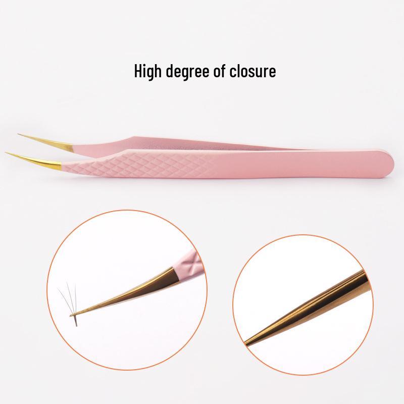 High Precision Stainless Steel Eyelash Extension Tweezers in Light Pink Mesh Pattern