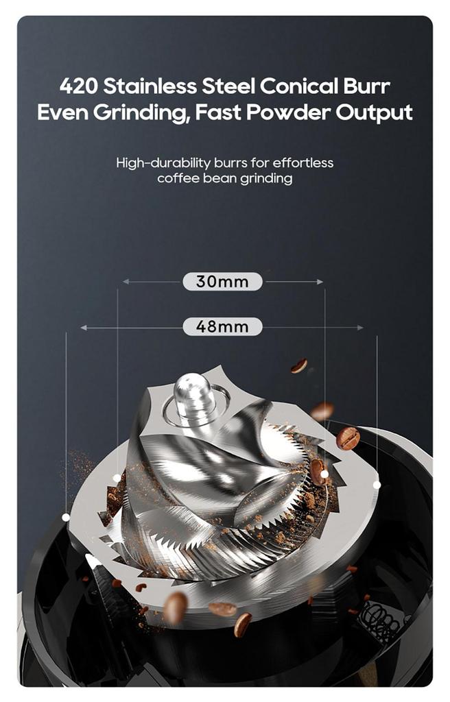HiBREW G7 Coffee Grinder, 48 Grind Settings, Anti-Static Technology, Stainless Steel Conical Burr, Touch Panel
