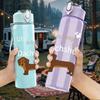 1PC Cute Dachshund Dog Outline 750ml Color Plastic Sports Water Bottle Leakproof Flip Straw Lid Suitable for Sports Office Home Use