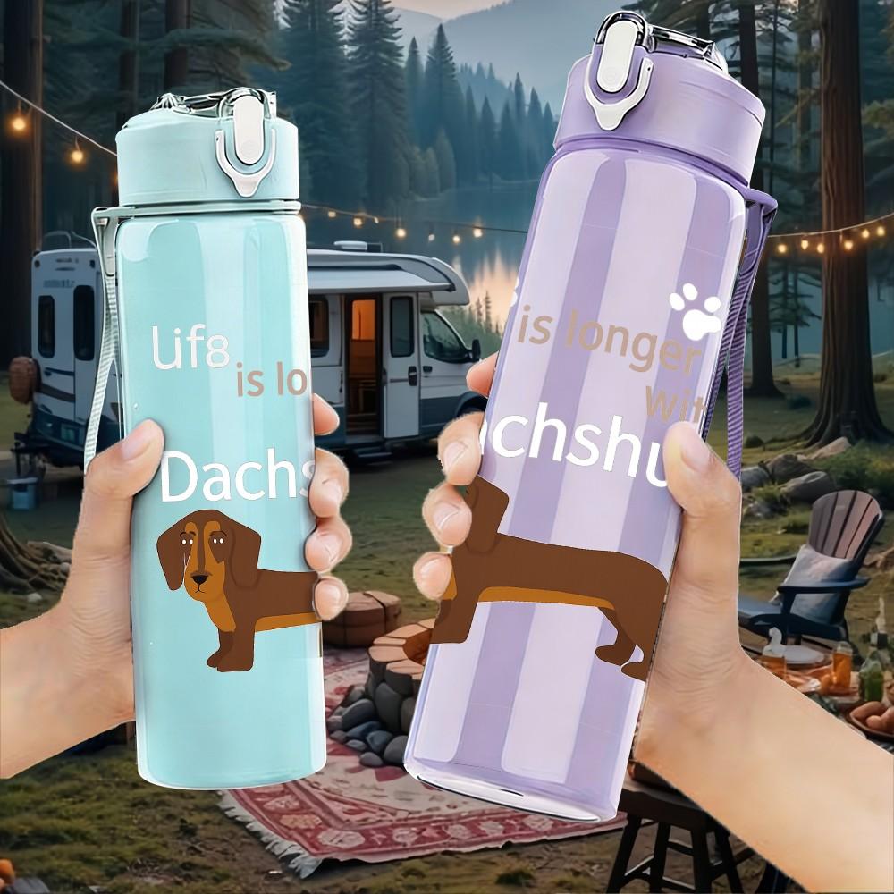 1PC Cute Dachshund Dog Outline 750ml Color Plastic Sports Water Bottle Leakproof Flip Straw Lid Suitable for Sports Office Home Use