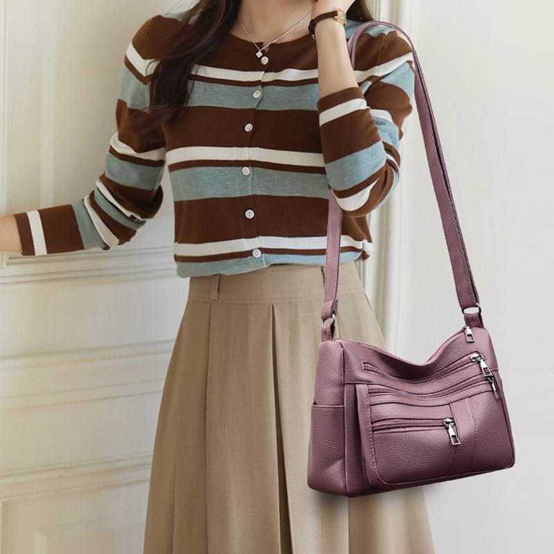 Fashion Crossbody Bag 2025 Hot Soft Multi-layer Joker Shoulder Bag PU Waterproof Large-capacity Multi-pocket Practical Messenger Bag