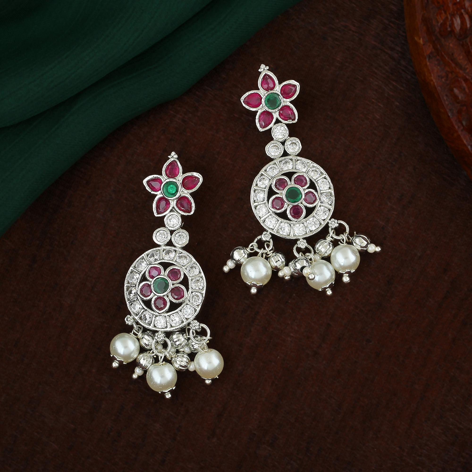 

Дизайнерские свадебные серьги Estele с родиевым покрытием CZ и жемчугом для женщин