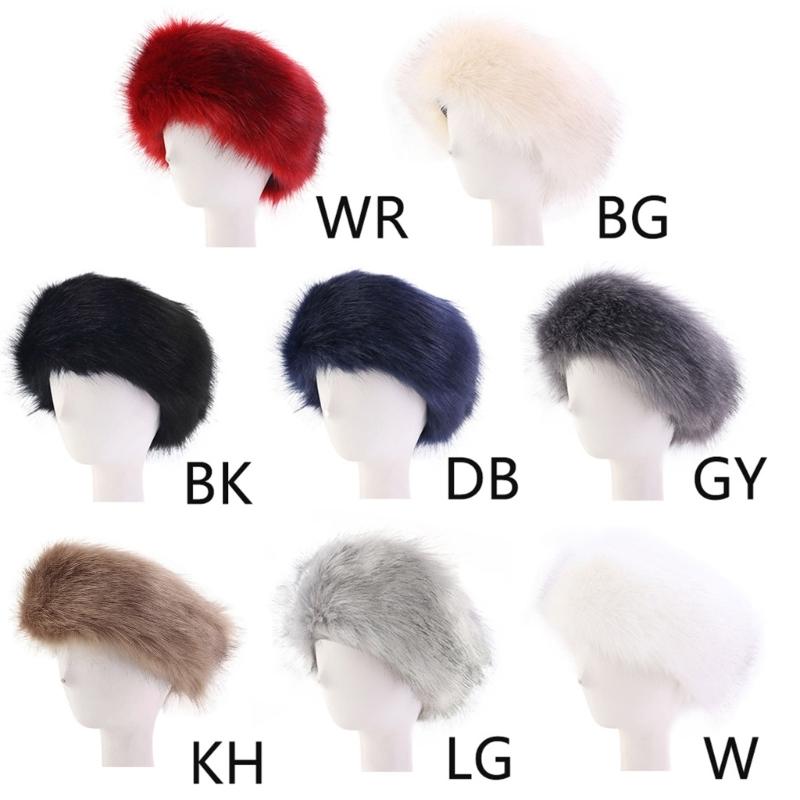 Fashion Fluffy Winter Warm Cap Wide Headband Elastic Outdoor Ski Hats Furry Ear Warmer Soft Warm Earmuff for Women