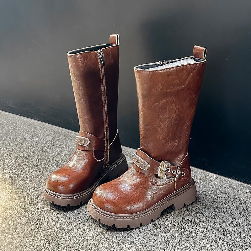 

2025 осень и зима новая детская мода длинные сапоги высокие кожаные сапоги детские рыцарские сапоги для среднего и старшего возраста модные ботинки Мартин для девочек 30 коричневый