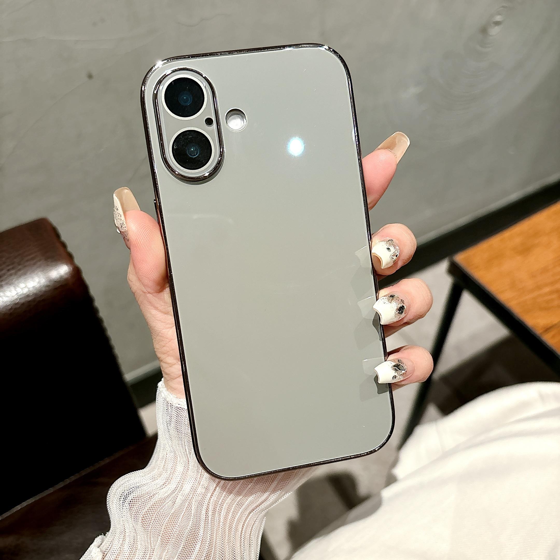 

Задня кришка із загартованим склом із захистом об’єктива для iPhone 16 15 14 13 12 11 Pro Max із глянцевою протиударною твердою кришкою For iPhone 14 сірий колір