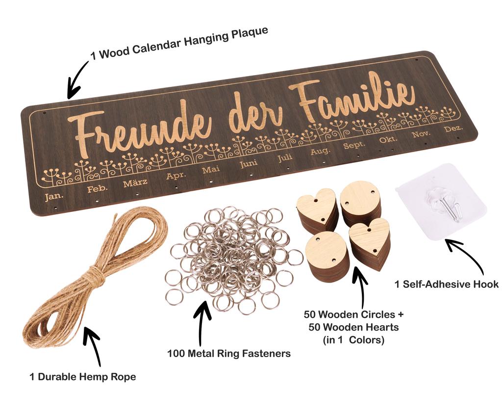 Inkdotpot Geburtstagskalender aus Holz mit hängenden Daten, DIY-Geburtstags-Tracker, Wandbehang, Bauernhaus-Dekor
