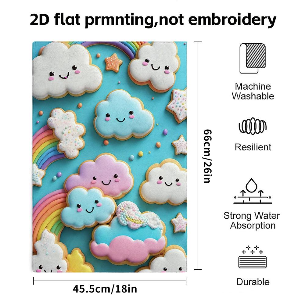 Rainbow Cloud Cookie Pattern Towel, Quick Dry Absorbent Bath Towel
