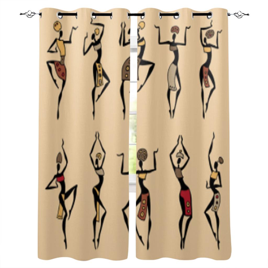 African Women Apron Ceramic Cartoon Window Curtains Bedroom Kitchen Decor Curtain Panel Window Curtains for Living Room