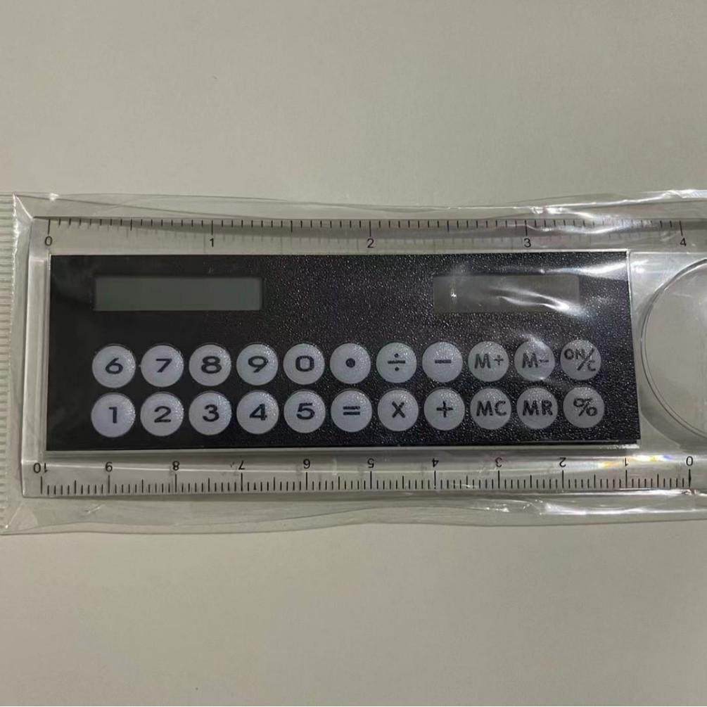 Mini Multifunctional Student Ruler with Solar Calculator, Angle Finder, and Magnifier (10CM) - Colorful Gift Stationery