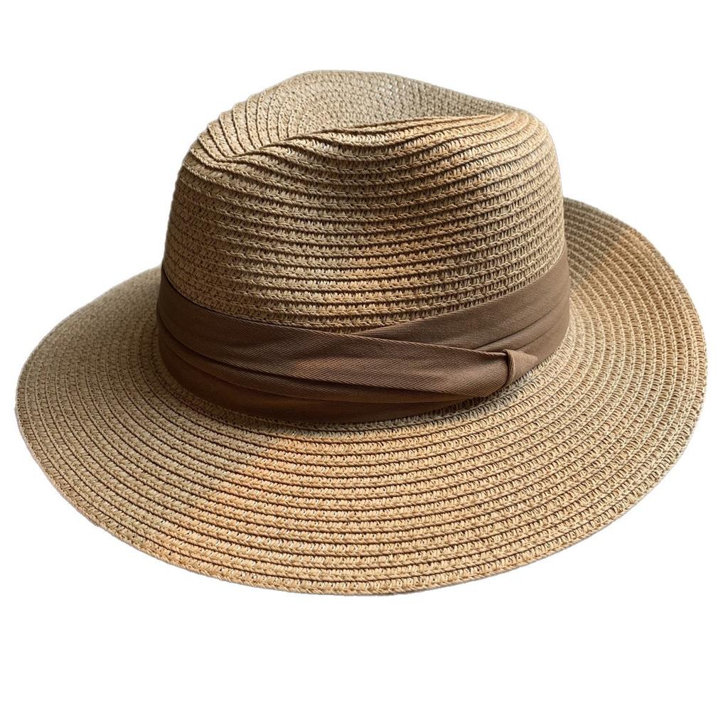 French Retro Light Coffee Straw Hat Women's Summer Sun Protection Holiday Straw Hat British Top Hat Seaside Beach Sun Hat