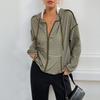 Neuer Herbst Reißverschluss Cardigan Koreanischer Lazy Style Kapuzenstreifen Damen Freizeitjacke
