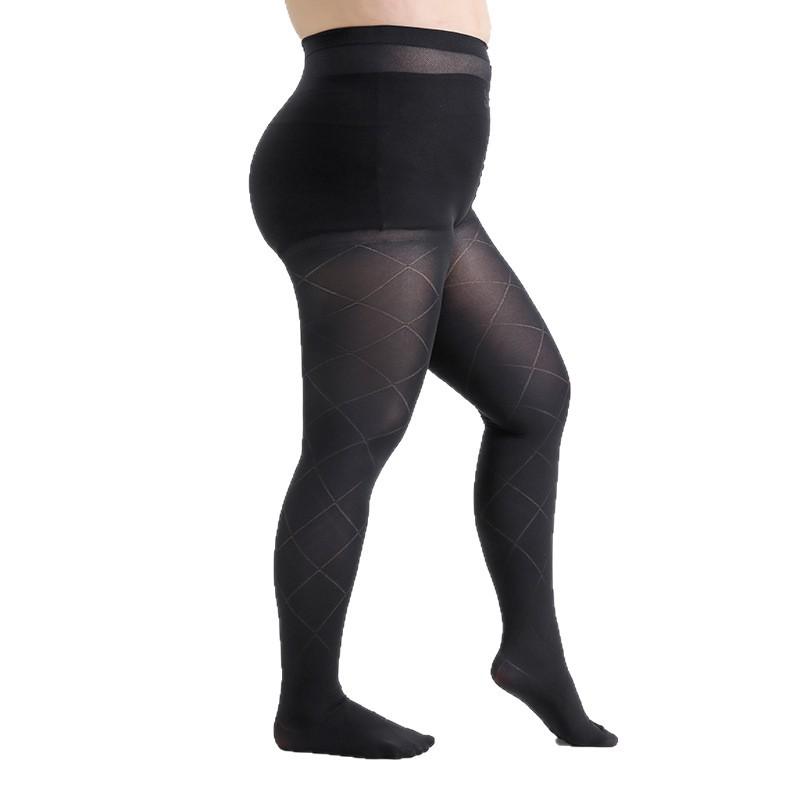 

Women S Black Color Plus Size 4Xl Diamond Semi-Opaque Tights Crisscross Geometric Pattern Stretch Nylon Pantyhose 4XL
