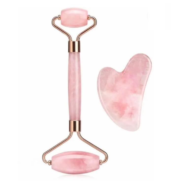 Natural Jade & Rose Quartz Gua Sha Stone  Face Neck Massage Tool for Glowing Skin | Anti-Aging, Reduce Puffiness & Dark Circles | 80g