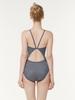 Toneidoseupocheu Gingham One-Piece V-Neck Line Back Black Swimsuit