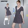 Plus Size Lace Patchwork Plaid V-Neck Dress