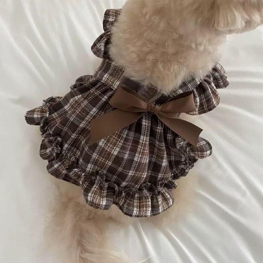 Breathable Pet Plaid Strap Skirt Soft Pet Clothes Fashion Dog Vest Dresses  For Puppy Kittens